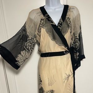 Sheer sleeved kimono style wrap dress